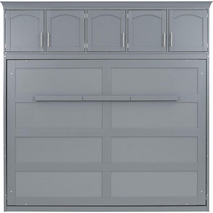 Full Size Murphy Bed Wall Bed with Top Cabinets,Gray
