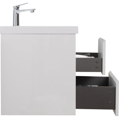 24" Floating Bathroom Vanity with Sink, Modern Wall-Mounted Bathroom Storage Vanity Cabinet with Resin Top Basin and Soft Close Drawers, Glossy White