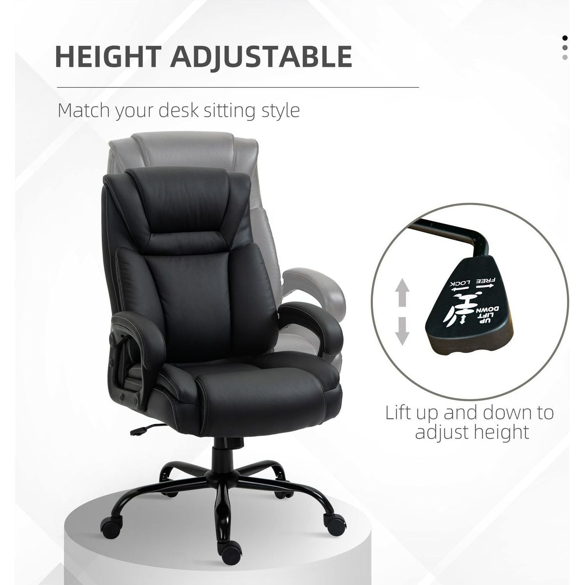 Big and Tall 400lbs Executive Office Chair with Wide Seat, Computer Desk Chair with High Back PU Leather Ergonomic Upholstery, Adjustable Height and Swivel Wheels, Black