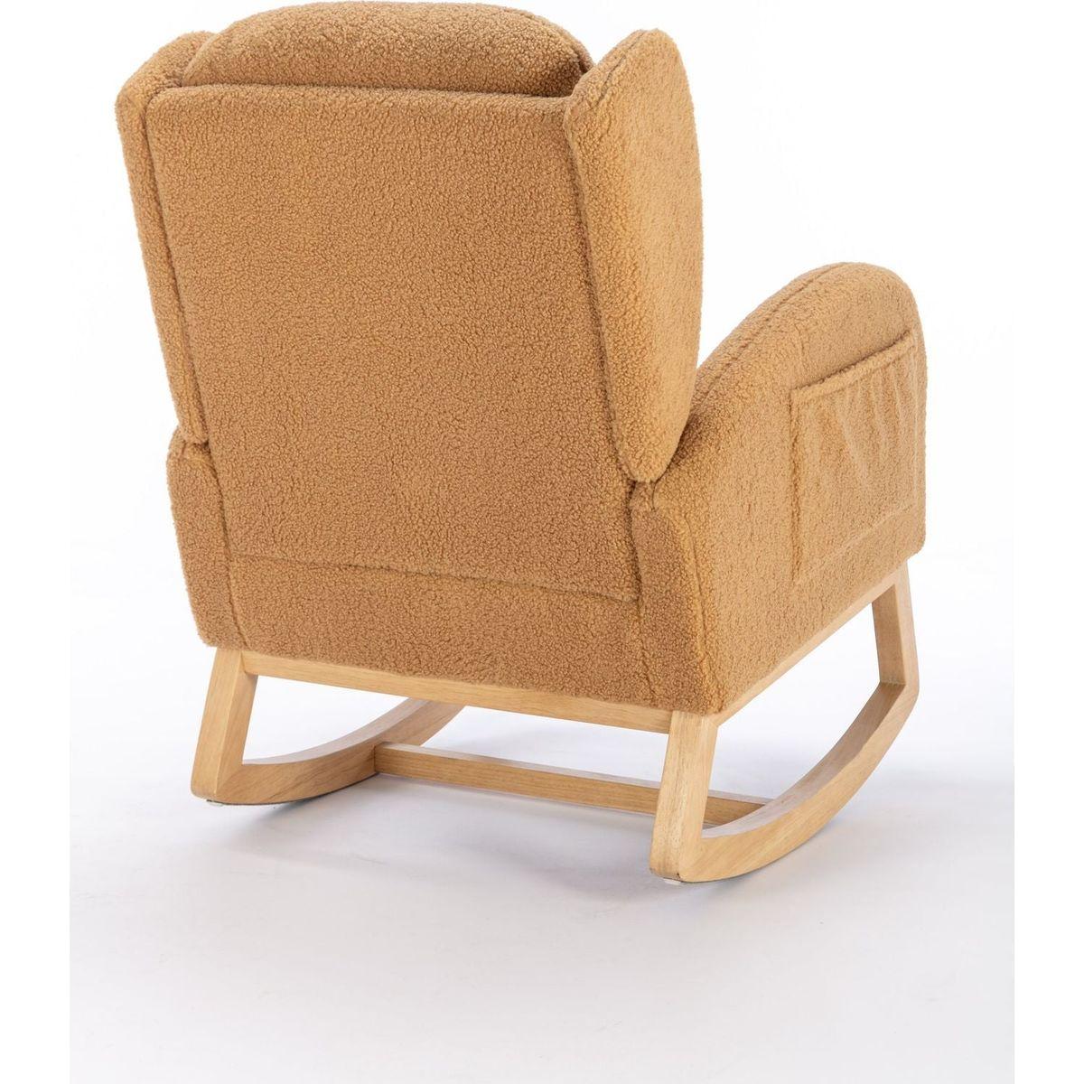 Teddy Fabric Rocking Chair With Packet Wood Legs,Khaki