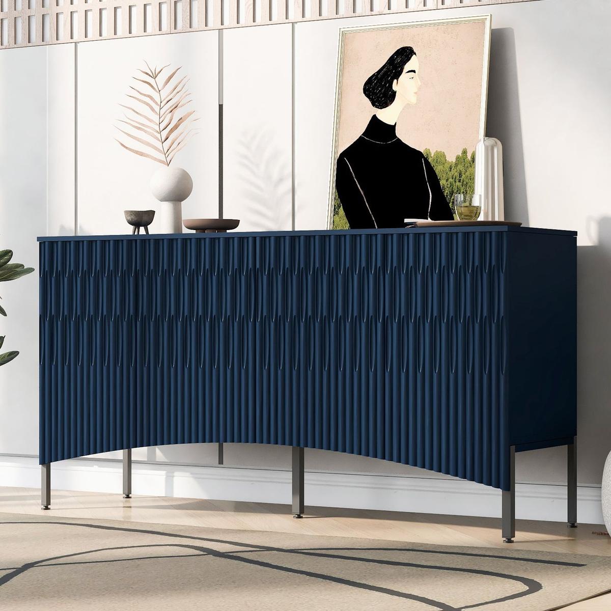 Elegant Sideboard Featuring Curved Bottom Doors with Arched Groove Design in a Stylish Four-Door Layout,Suitable for Living Rooms,Entrance and Study