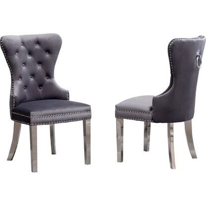 Montura Contemporary Tufted Velvet Chair with Nailhead Trim, Set of 2, Gray