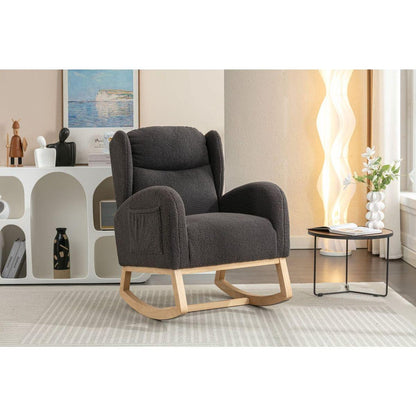 Teddy Fabric Rocking Chair With Packet Wood Legs,Dark Gray