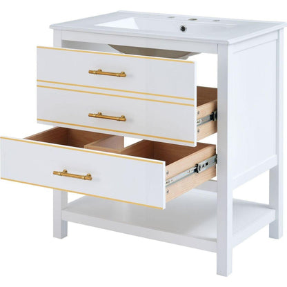 Modern 30inch Navy Blue/White Bathroom Vanity Cabinet Combo with Open Storge, Two Drawers