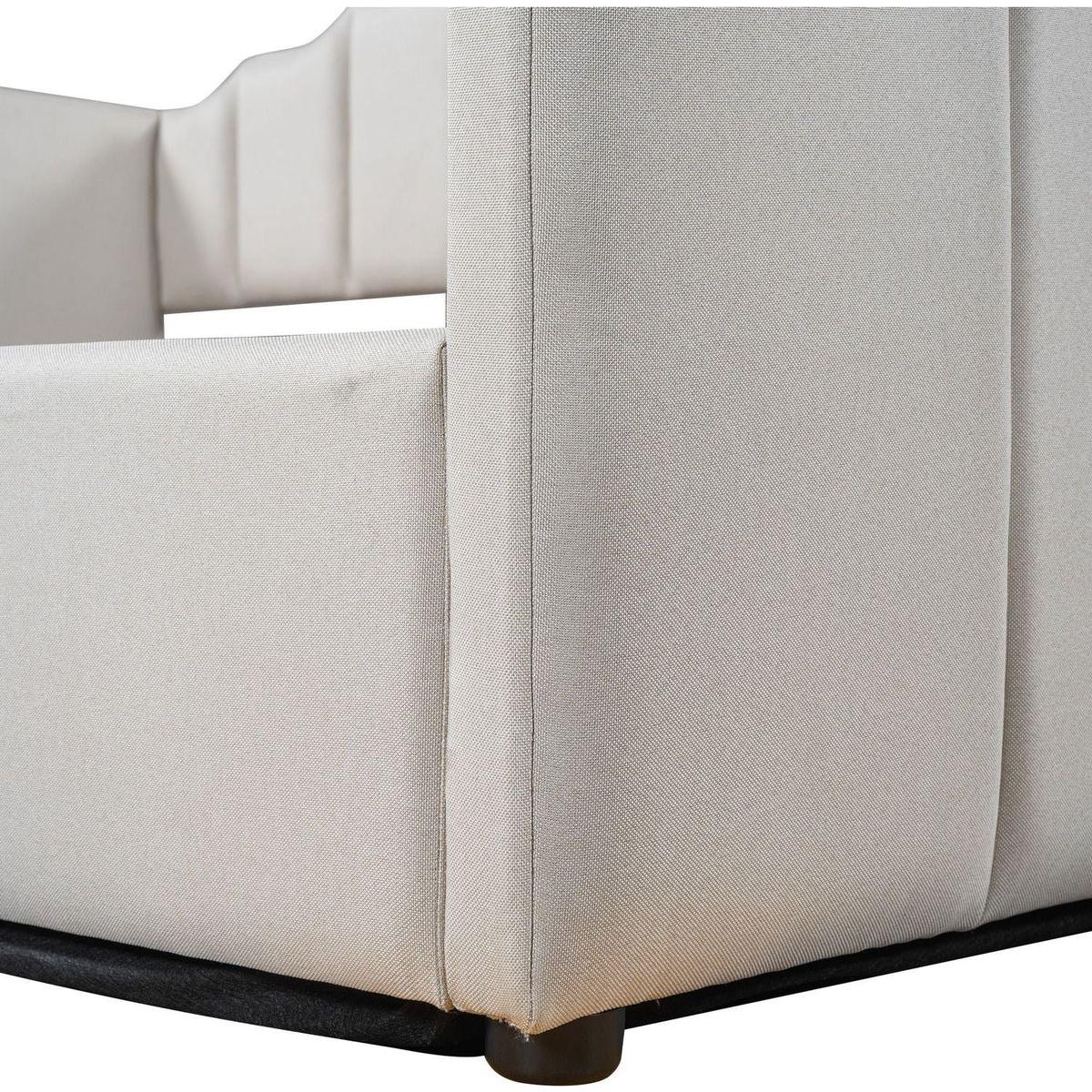 Upholstered Daybed with Underneath Storage,Full Size, White