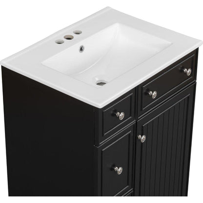 24-Inch Bathroom Vanity Cabinet with Ceramic Sink, 2 Drawers, 1 Door