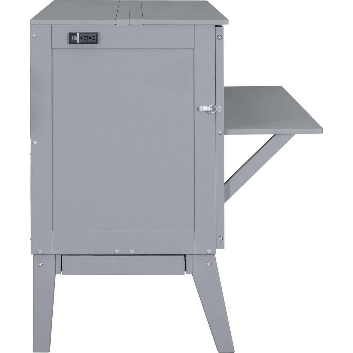 Full Size Murphy Bed with USB Port and removable Shelves on Each Side,Gray