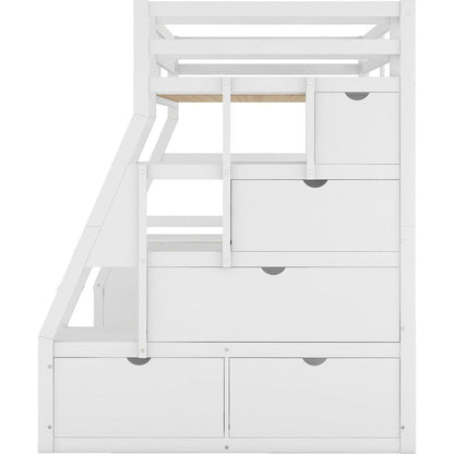 Twin Size Loft Bed with 7 Drawers 2 Shelves and Desk - White