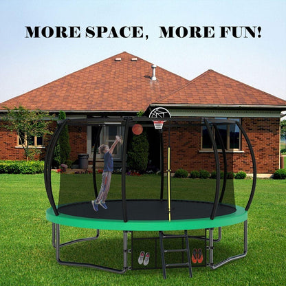 12FT Recreational Kids Trampoline with Safety Enclosure Net & Ladder, Outdoor Recreational Trampolines