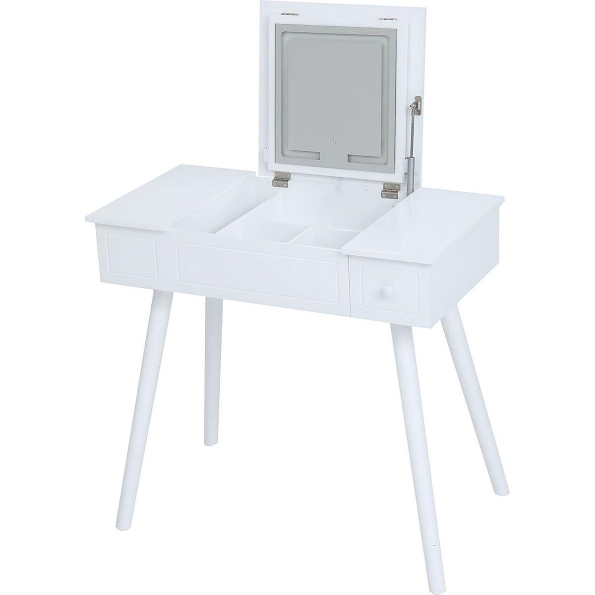 Vanity Desk Set with LED Lighted Mirror & Power Outlet, Flip Top Makeup Vanity Table with Drawers & Cabinet, for Bedroom, Bathroom