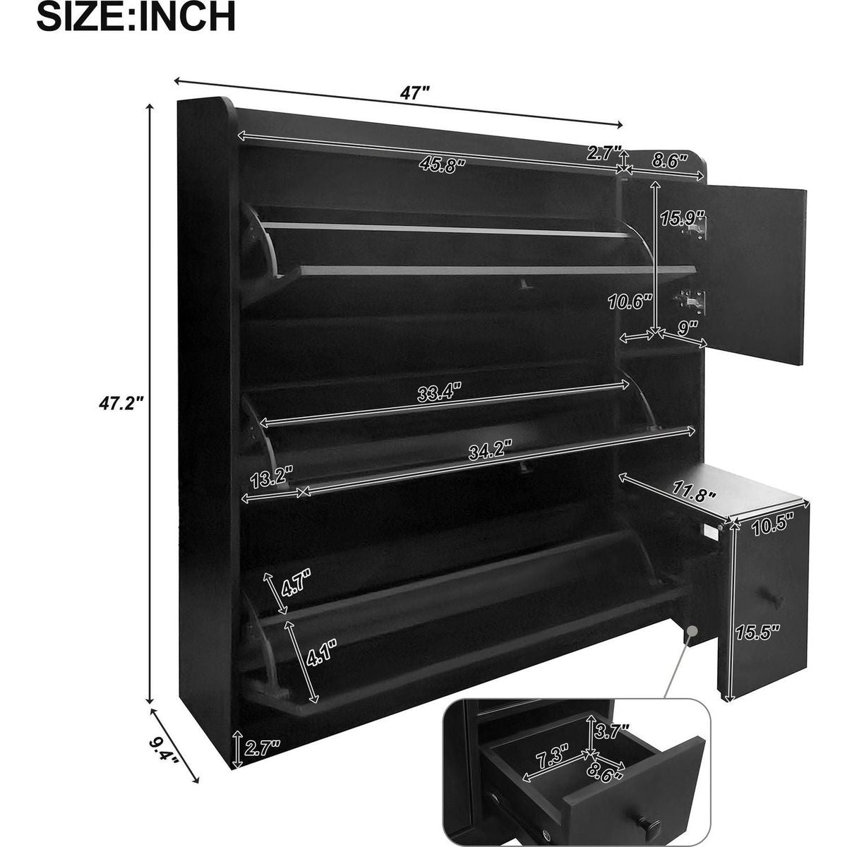 Versatile Shoe Cabinet with 3 Flip Drawers, Maximum Storage Entryway Organizer with Drawer, Free Standing Shoe Rack with Pull-down Seat for Hallway, Black