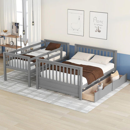 Twin-Over-Full Bunk Bed with Ladders and Two Storage Drawers(Gray){o