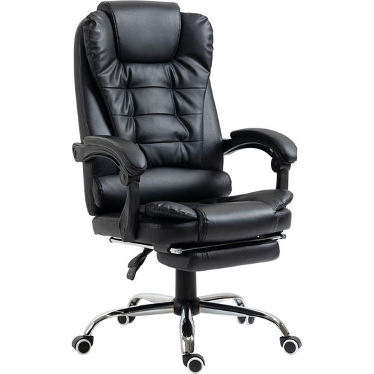 High Back Ergonomic Executive Office Chair, PU Leather Computer Chair with Retractable Footrest, Lumbar Support, Padded Headrest and Armrest, Black