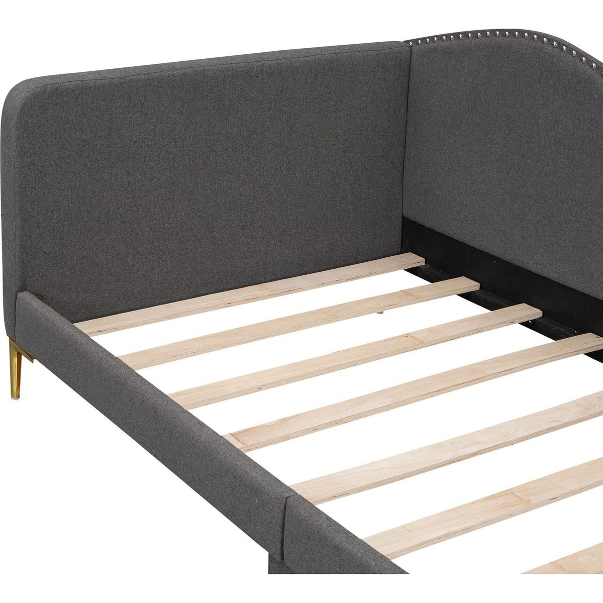 Twin Size Upholstered Daybed with Headboard and Armrest, Support Legs, Grey