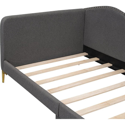 Twin Size Upholstered Daybed with Headboard and Armrest, Support Legs, Grey