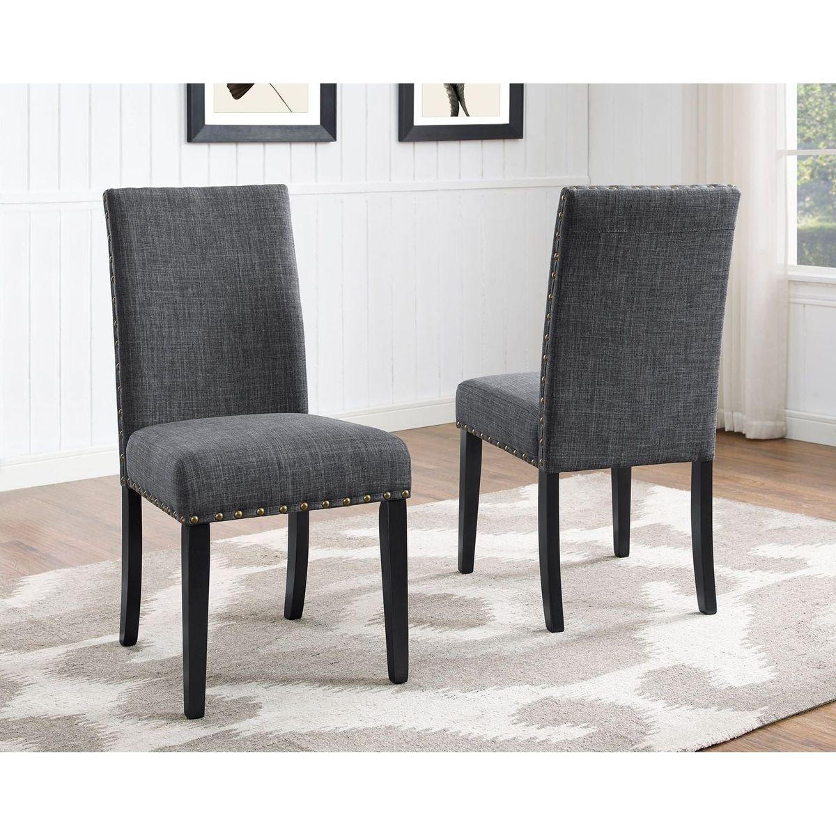 Biony Fabric Dining Chairs with Nailhead Trim, Set of 2, Gray
