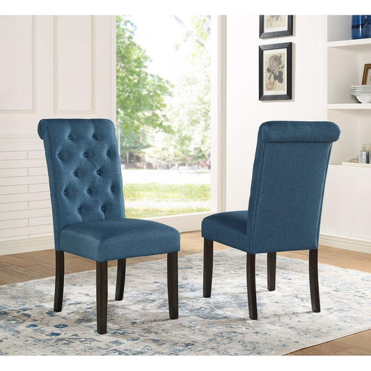 Leviton Solid Wood Tufted Asons Dining Chair, Set of 2, Blue