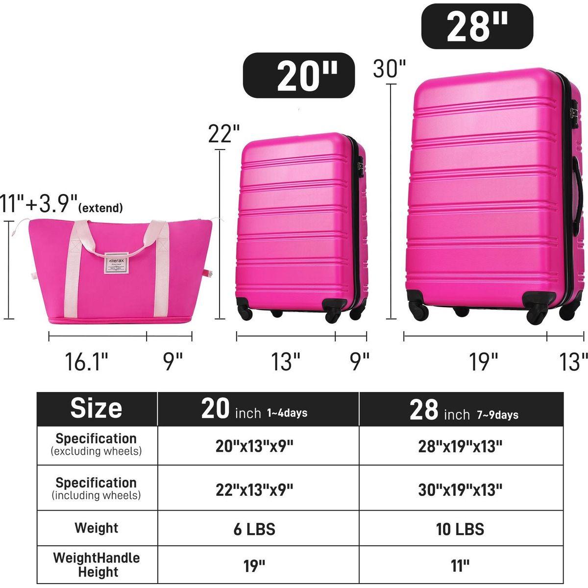 Hardshell Luggage Sets 2Pcs + Bag Spinner Suitcase with TSA Lock Lightweight 20" + 28"