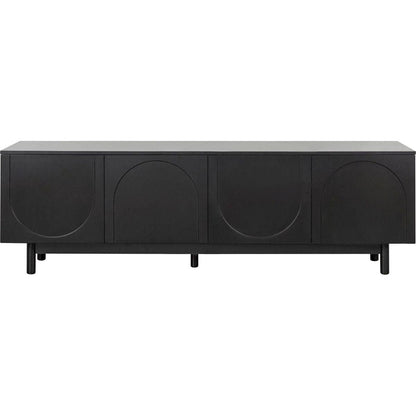 Graceful TV Stand with Arch Cabinets for TVs Up to 78", Minimalist Entertainment Center with Solid Wood Legs, Practical Media Console with Adjustable Shelves for Living Room, Black