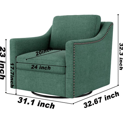 360 Degree Swivel Armchair Cotton linen skin-friendly fabric Ergonomic design Brass nail decorative armchair Living room chairs Bedroom chairs Living room chairs Black legs Suitable for indoor homes