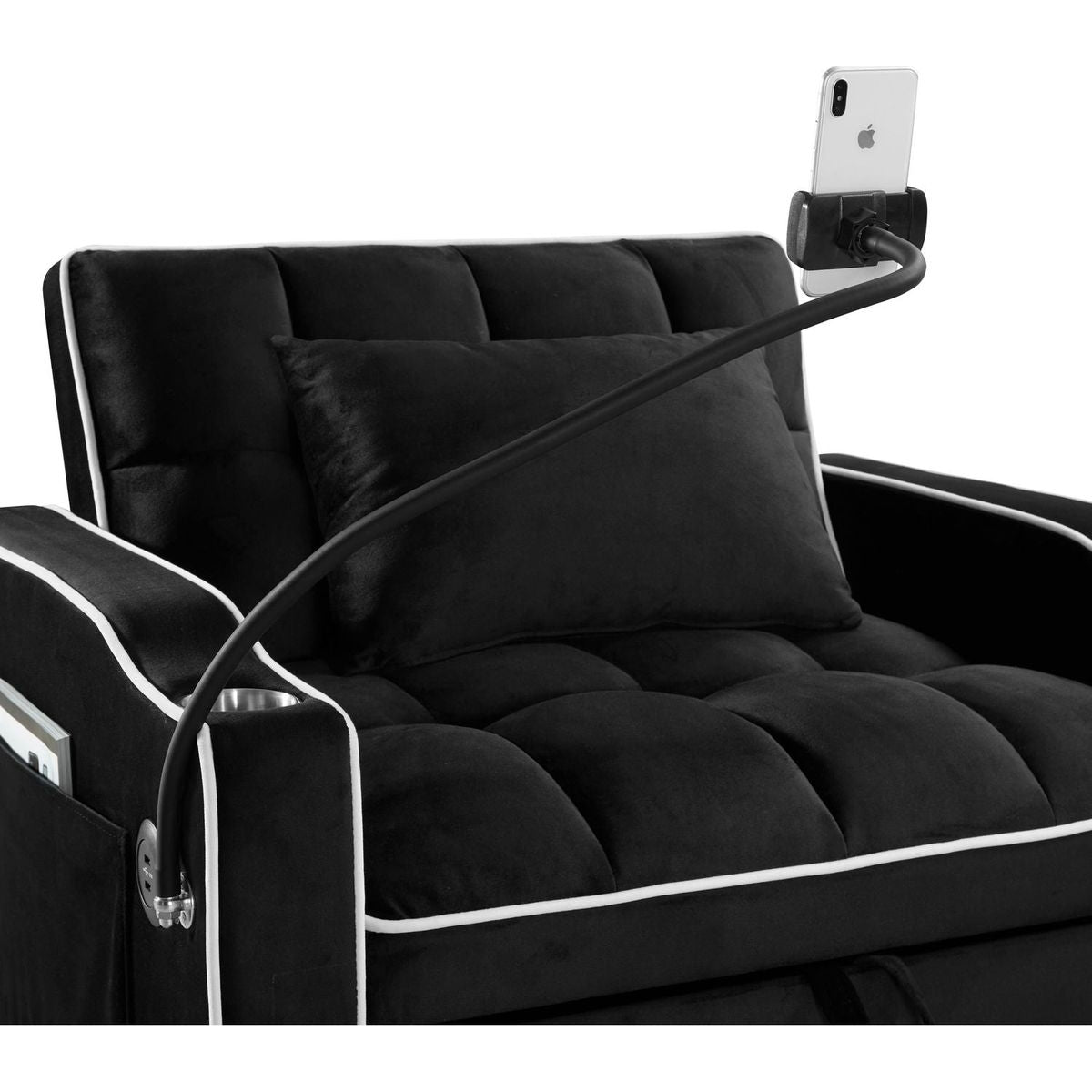 Convertible Sleeper Chair Sofa Bed Adjustable Pull Out Sleeper Chair Bed Multi-Pockets Folding Sofa Bed for Living Room Bedroom Small Space,3-in-1 Sofa Bed, (Black)