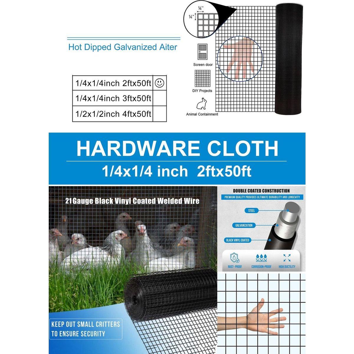 24 inchx50 ft Black Vinyl Coated Hardware Cloth, 21 Gauge 1/4 inch Black PVC Hardware Cloth, Black Welded Wire Fence Supports Poultry-Netting Cage-Home Improvement and Chicken Coop