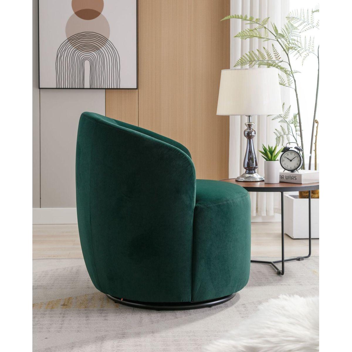 Velvet Fabric Swivel Accent Armchair Barrel Chair With Black Powder Coating Metal Ring,Green