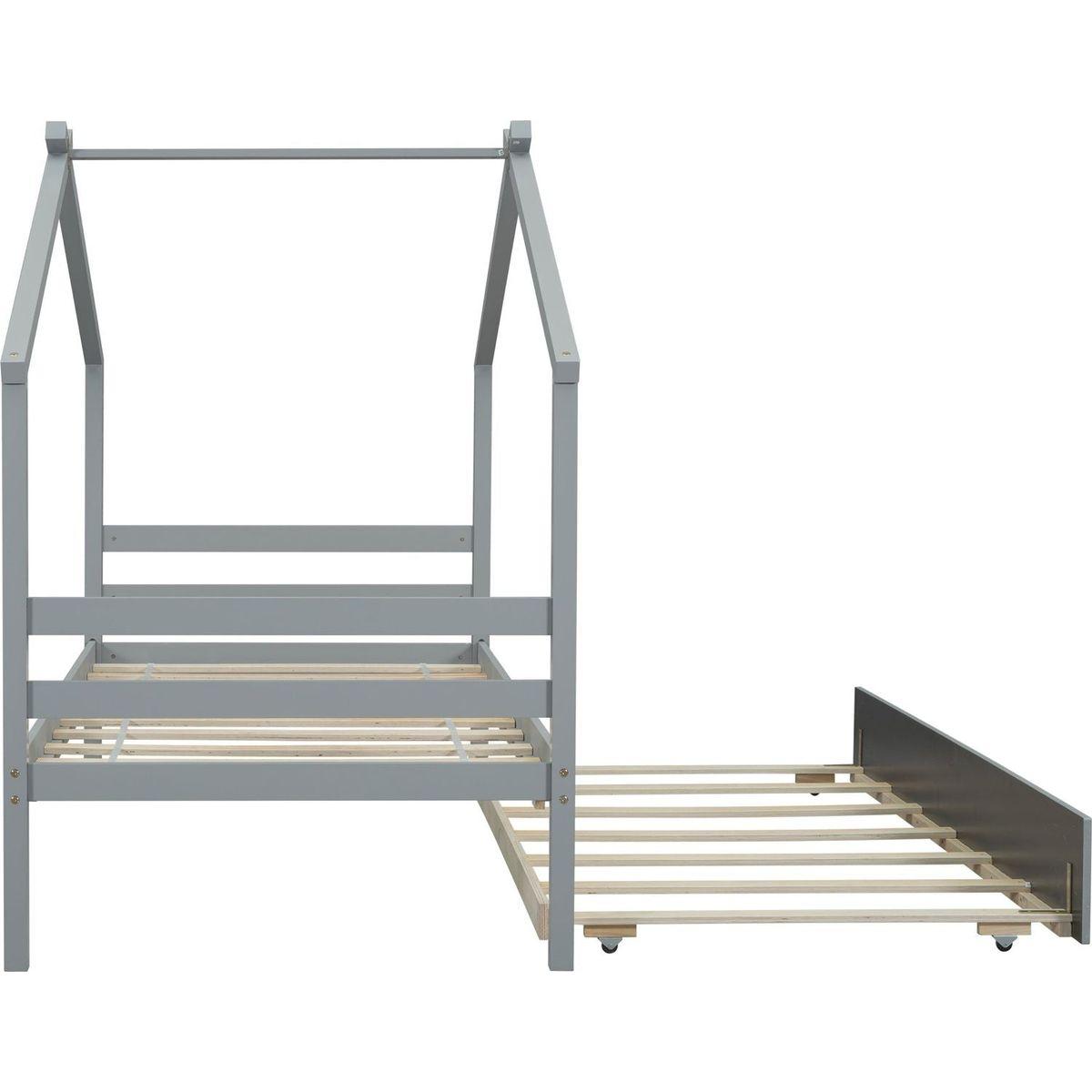 Twin Size House-shaped Bed with Trundle,Grey