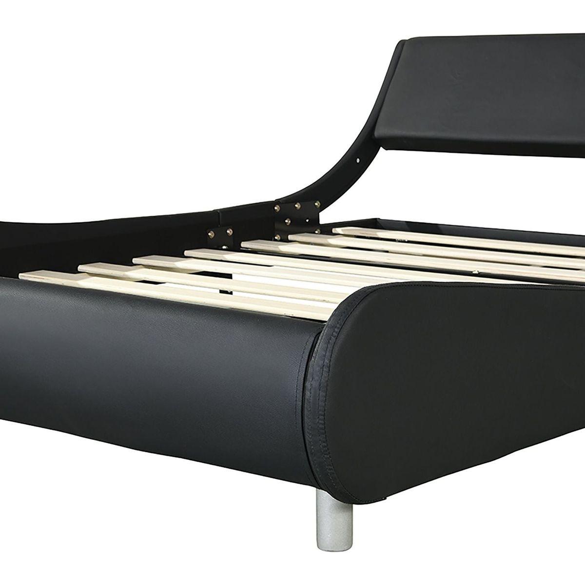 Faux Leather Upholstered Platform Bed Frame,LED lighting with remote controller and APP,Curve Design,Wood Slat Support,No Box Spring Needed,Easy Assemble,Queen Size,Black