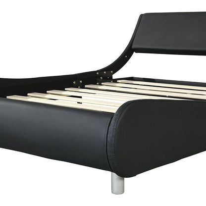 Faux Leather Upholstered Platform Bed Frame,LED lighting with remote controller and APP,Curve Design,Wood Slat Support,No Box Spring Needed,Easy Assemble,Queen Size,Black