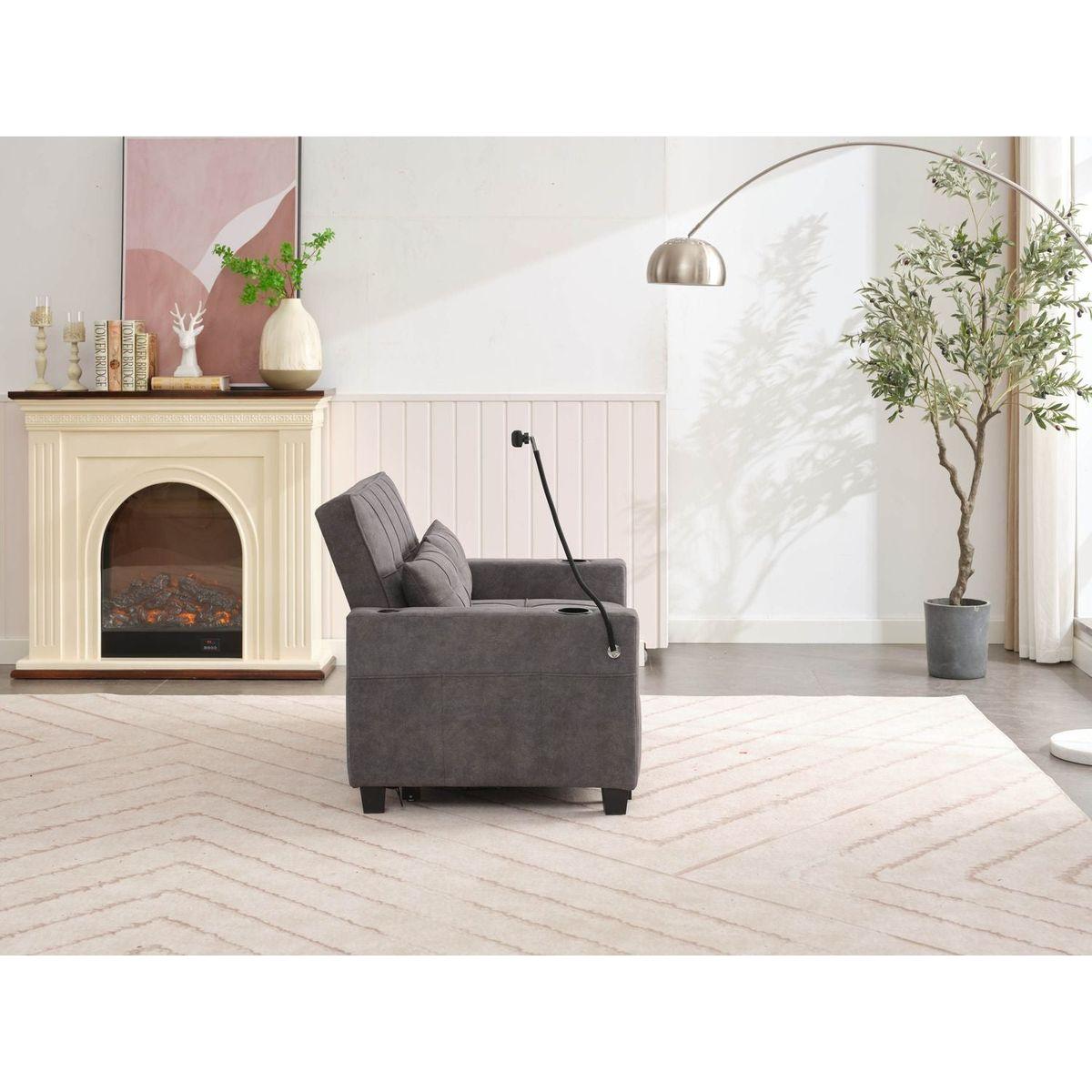 Futon Chair Bed Convertible Chair 3-in-1 Pull Out Sleeper Chair Beds with USB Ports,Wear-resistant and Anti-scratch, Armchair Bed Sleeper for Living Room (Dark Grey Tech cloth)