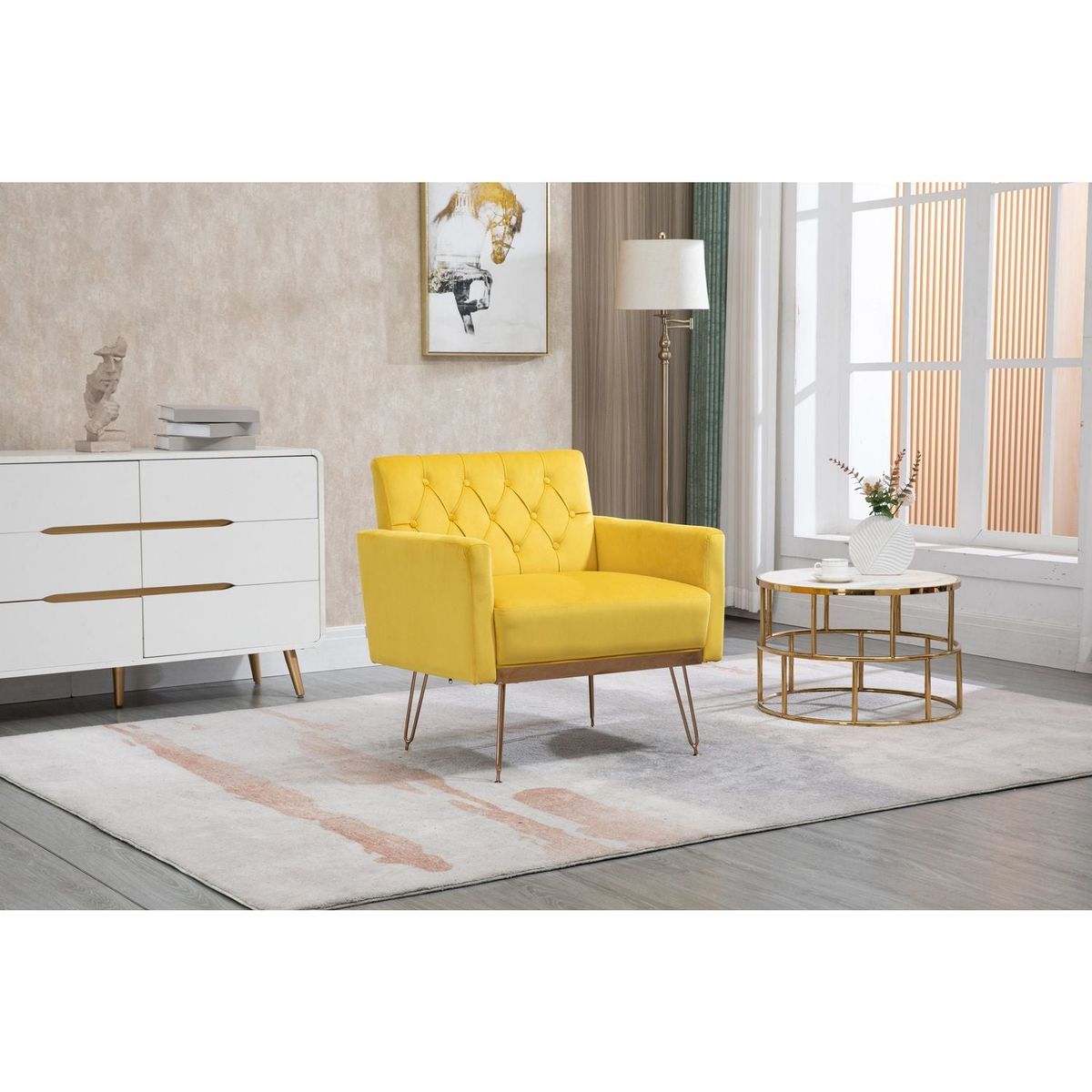 Accent Chair, leisure single sofa with Rose Golden feet