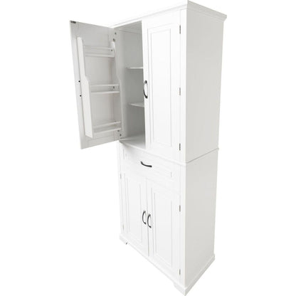 Bathroom Storage Cabinet with Doors and Drawer, Multiple Storage Space, Adjustable Shelf, White