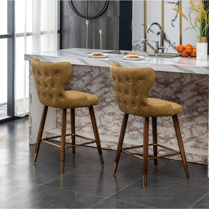 Nevis Mid-century Modern Faux Leather Tufted Nailhead Trim Counter Stool Set of 2, Yellow