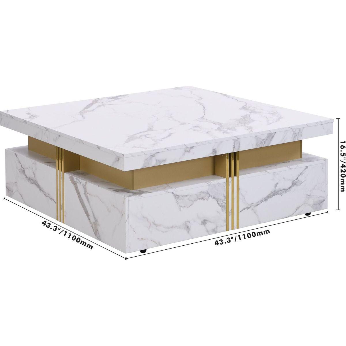 Modern White Square Storage Coffee Table with 4 Drawers