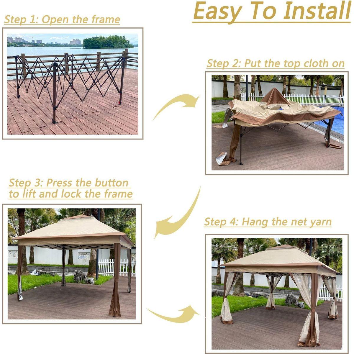 Outdoor 11x 11Ft Pop Up Gazebo Canopy With Removable Zipper Netting,2-Tier Soft Top Event Tent,Suitable For Patio Backyard Garden Camping Area,Coffee