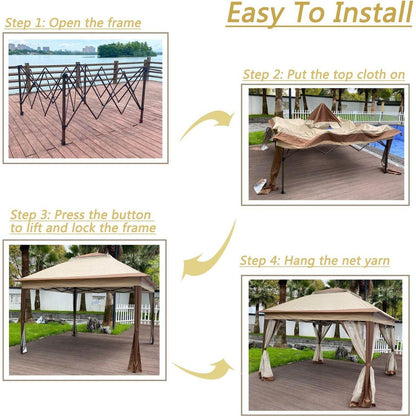 Outdoor 11x 11Ft Pop Up Gazebo Canopy With Removable Zipper Netting,2-Tier Soft Top Event Tent,Suitable For Patio Backyard Garden Camping Area,Coffee