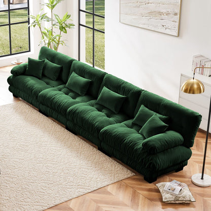 4-Seater Sectional Sofa Modular Deep Seat Sofa Couch , Chenille Sofa Comfy Upholstered Sofa for Living Room, Apartment, Studio, Office,Chenille Green
