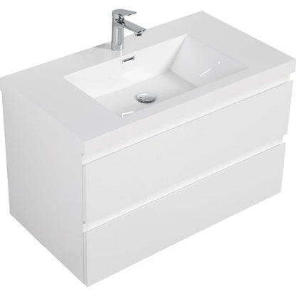 36" Floating Bathroom Vanity with Sink, Modern Wall-Mounted Bathroom Storage Vanity Cabinet with Resin Top Basin and Soft Close Drawers, Glossy White