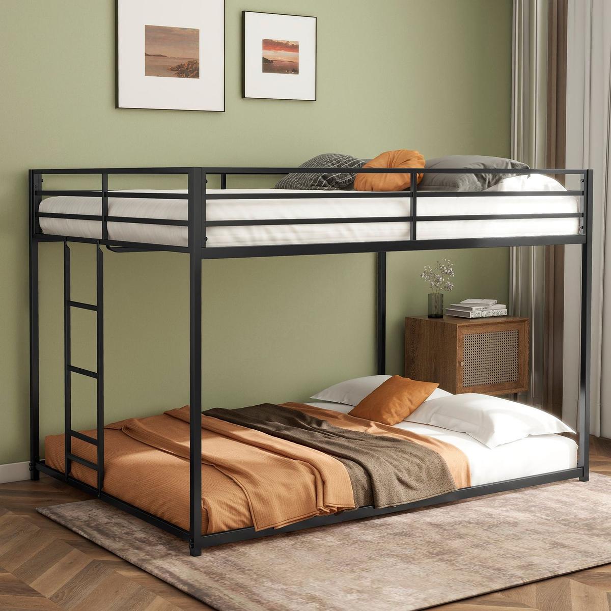 Adam Sturdy Full over Full Metal Bunk Black for Kids and Adult, Low Profile and Easy Climbing with Stable Ladder