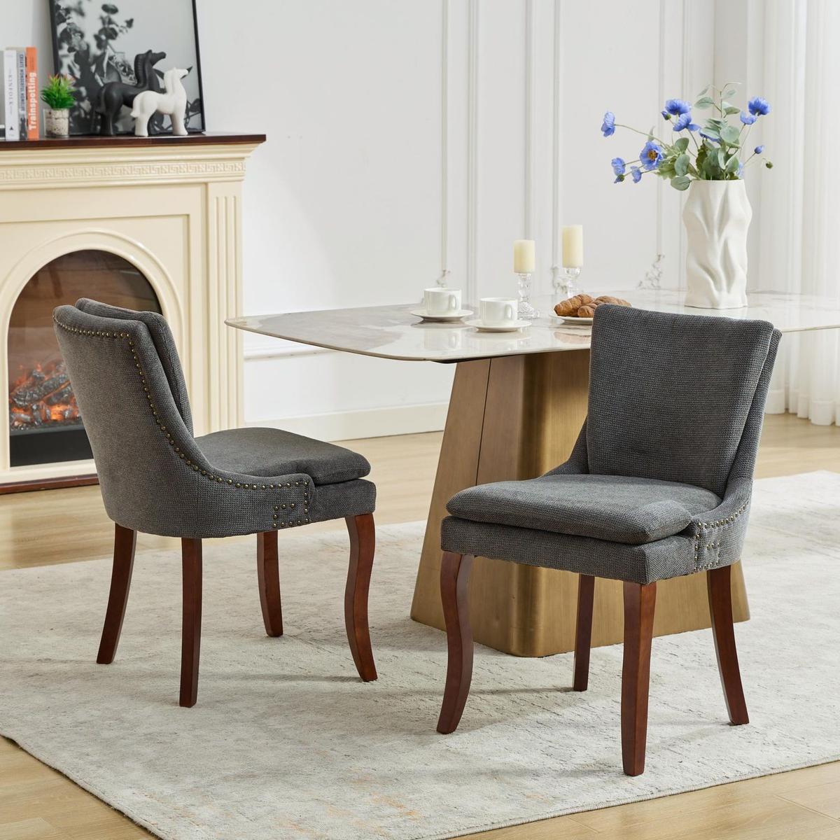 Modern Dining Chairs Set of 2,Doublelayer Cushioned Chenille fabric U