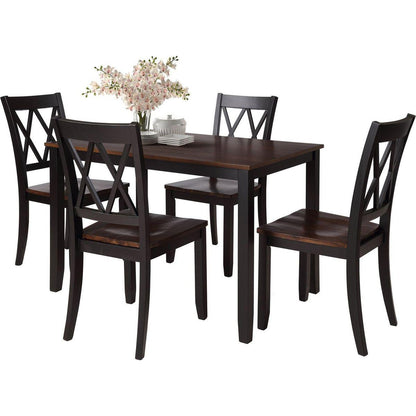5-Piece Dining Table Set Home Kitchen Table and Chairs Wood Dining Set, Black+Cherry