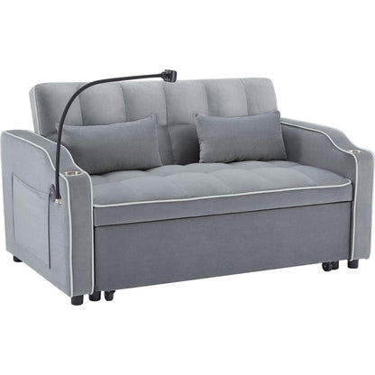 1 versatile foldable sofa bed in 3 lengths, modern sofa sofa sofa velvet pull-out bed, adjustable back and with USB port and ashtray and swivel phone stand (grey)