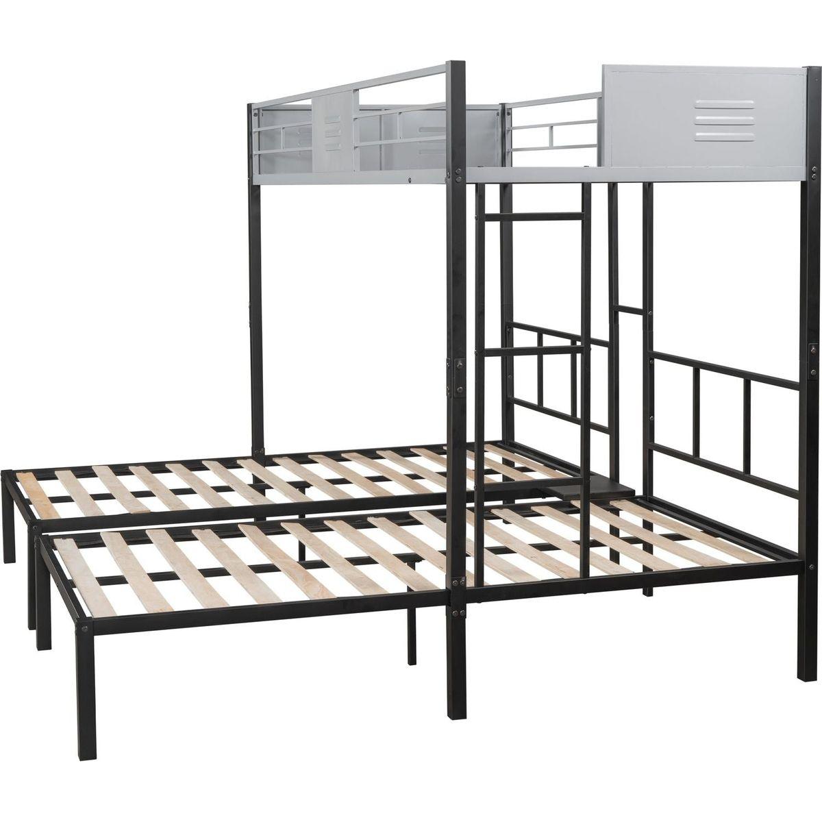 Triple Bunk Bed with Vent Board/ Sturdy Metal Frame/ Noise-Free Wood Slats/ Separatable into three beds/ No Box Spring Needed