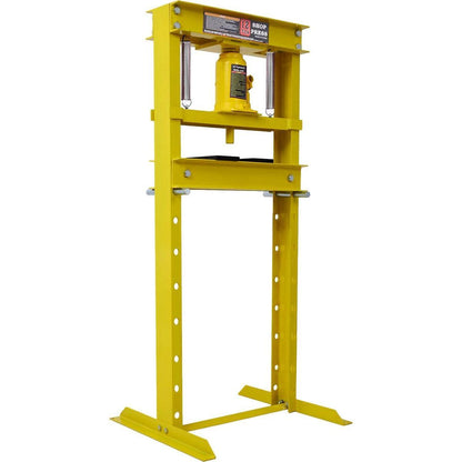 Hydraulic Shop Press, 12-Ton Capacity, Floor Mount, with Press Plates, H-Frame Garage Floor Press, Adjustable Working Table Height,, yellow