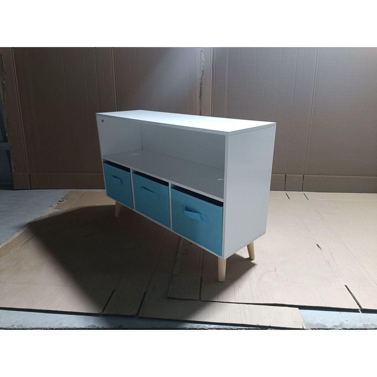 Kids bookcase with Collapsible Fabric Drawers, Children's Book Display, Toy Storage Cabinet Organizer, White/Blue