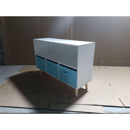 Kids bookcase with Collapsible Fabric Drawers, Children's Book Display, Toy Storage Cabinet Organizer, White/Blue