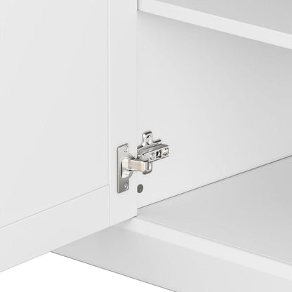 Minimalist Entertainment Wall Unit Set with Bridge for TVs Up to 75", Ample Storage Space TV Stand with Adjustable Shelves, Modernist Large Media Console for Living Room, White