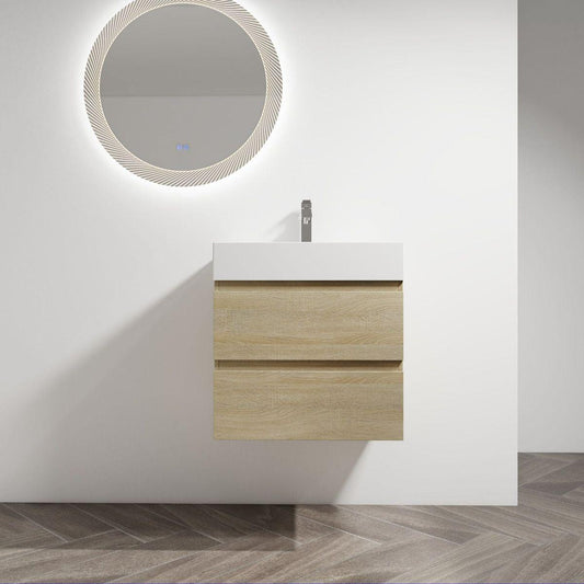 24" Wall-Mounted Bathroom Vanity With Resin Sink, 2-Soft Close Drawers, KD-Package