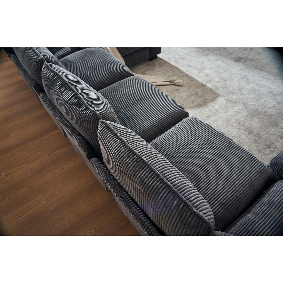 Modern U Shaped 6-seat Sectional Sofa Couch with one Ottoman and three toss pillows, Modular Sofa for Living Room,Corduroy sofa